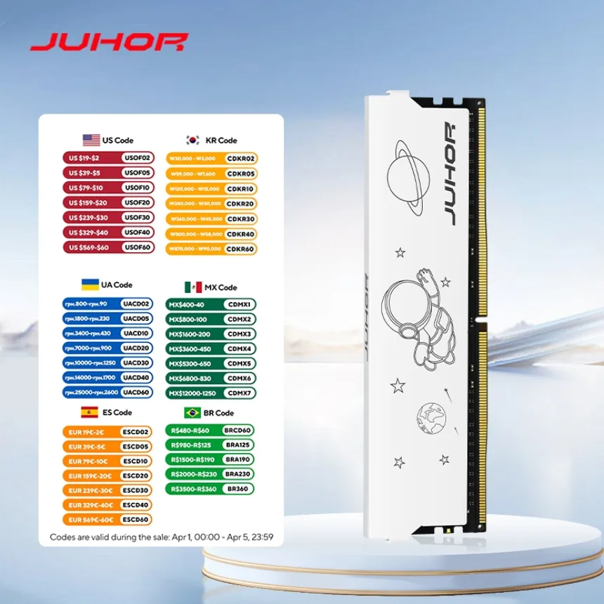 JUHOR DDR5 16GB 5600MHz 6000MHz DIMM Desktop Computer Gaming Memory Ram