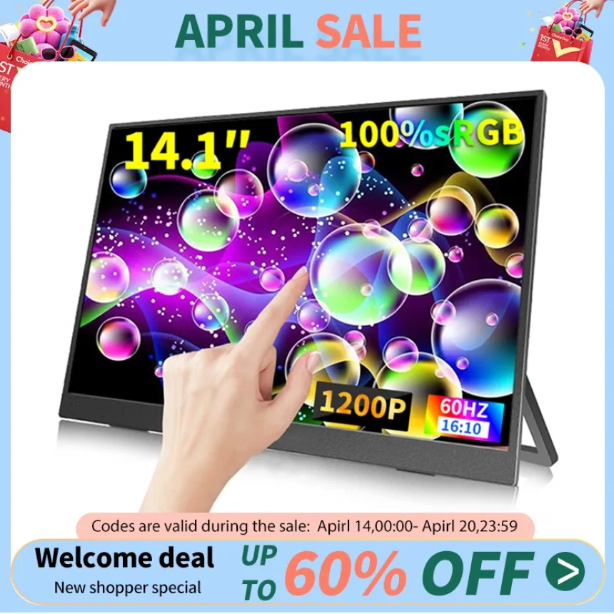 14.1 Inch Touch Screen Portable Monitor 100%sRGB 400cd/m2 Gaming Computer Expand Display For XBox PS4/ 5 Switch Loptop