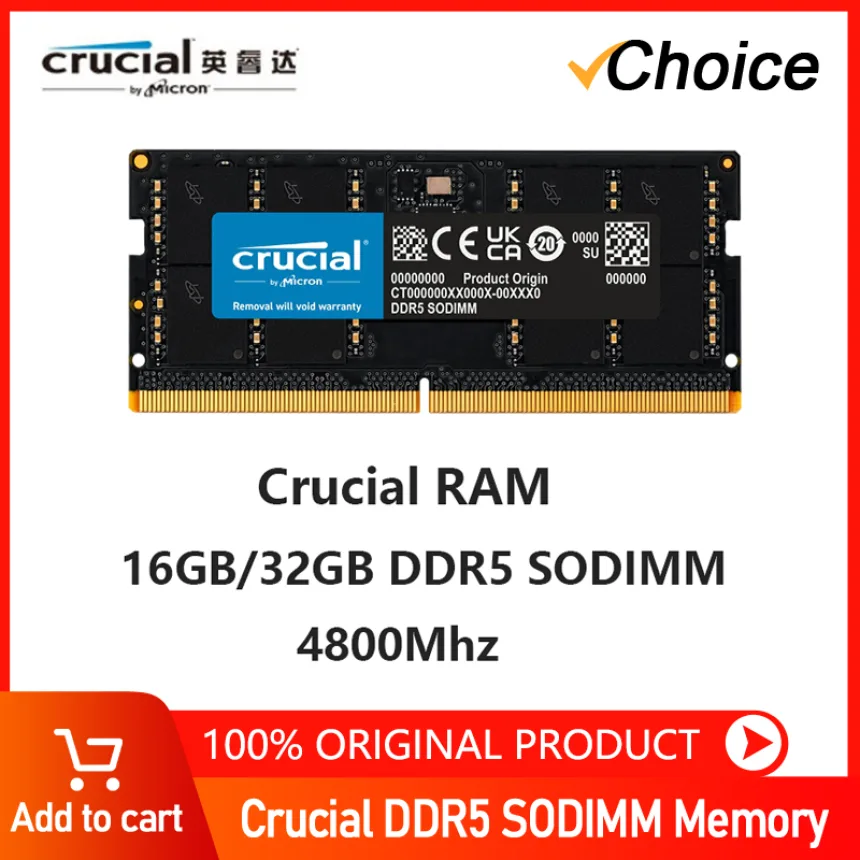 Crucial Laptop RAM Memory DDR5 8GB 16GB 32GB 4800MHz 5600MHz 1.1V CL40 262-Pin For Notebook Module SO-DIMM