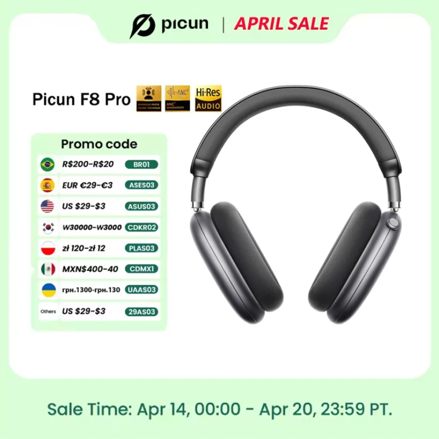 Picun F8 Pro ANC Wireless Headphones Head Tracking 3D Spatial Audio -52dB ANC HIFI Bluetooth Headset ENC HD Mic Low-Latency APP
