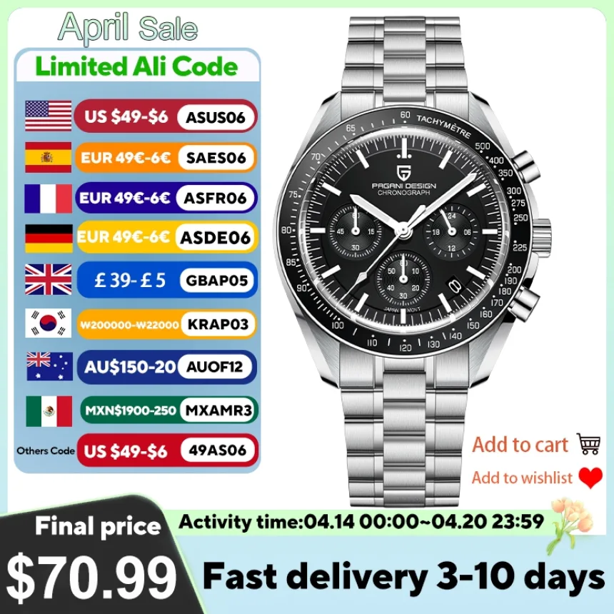 PAGANI DESIGN 2025 New Men's Watches Top Luxury Quartz Watch For Men Auto Date Speed Chronograph AR Sapphire Mirror Wrist watch