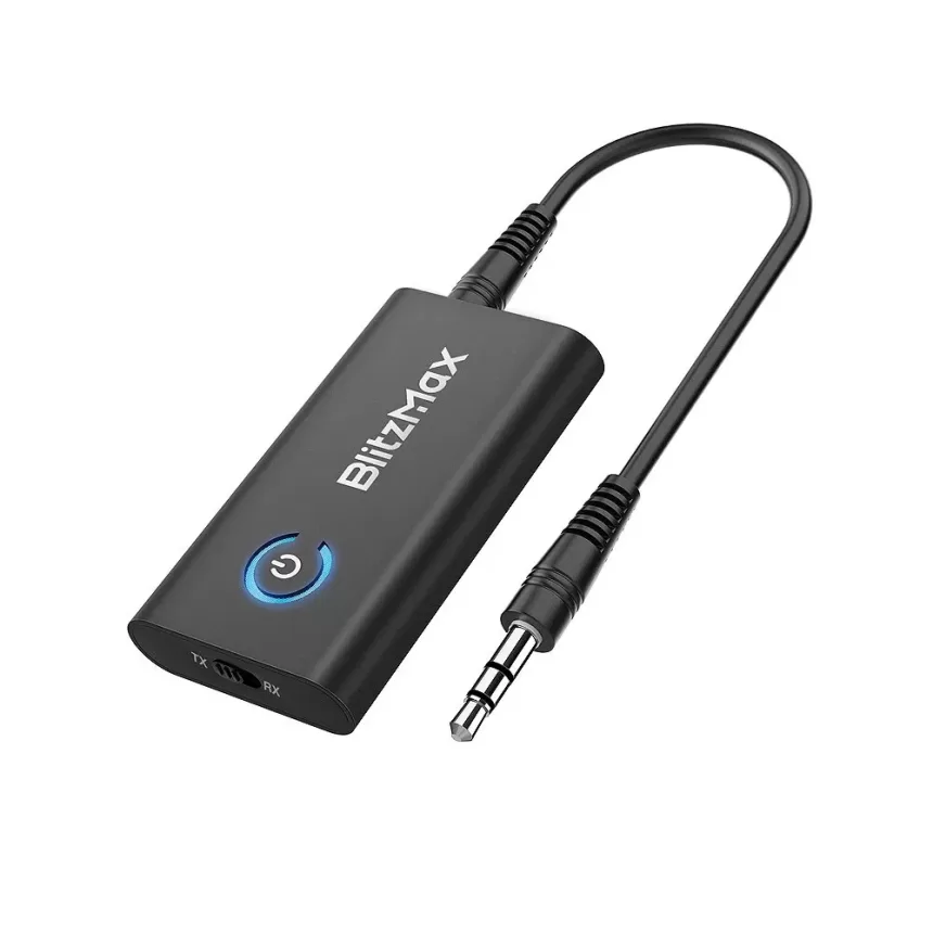 BlitzMax BT05 Transmitter Receiver bluetooth V5.2 Apt Adaptive Low Latency HiFi Sound Dual Link Pairing 2 in 1 Audio Mini Portable Adapter for PC TV Wired Speaker - Black