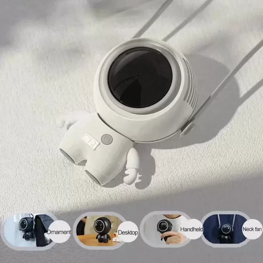 Portable 3 Speeds Adjustment Astronaut Mini Neck Fan USB Rechargeable Pocket Desk Cooling Fan Handheld Bladeless Mini Fan - White 2Pcs