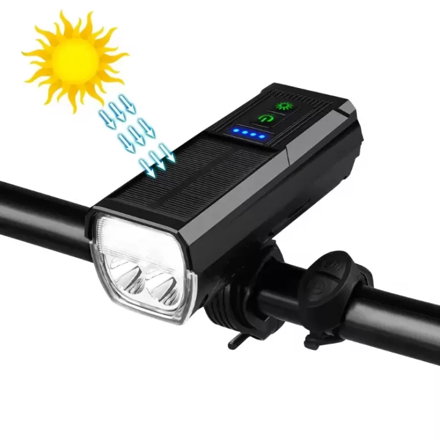 Bikight 4 in 1 Solar Bike Headlight 1000Lm Brightness 4000mAh Battery 8 Light Modes Waterproof with 130db Horn for Night Cycling