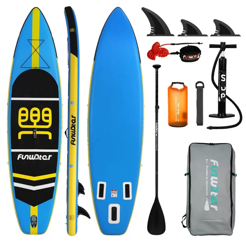 [EU Direct] FunWater Inflatable Stand Up Paddle Board Surfboard 335x84x15cm Ultra-Light for All Levels with 10L Dry Bag Travel Backpack SUPFW03B