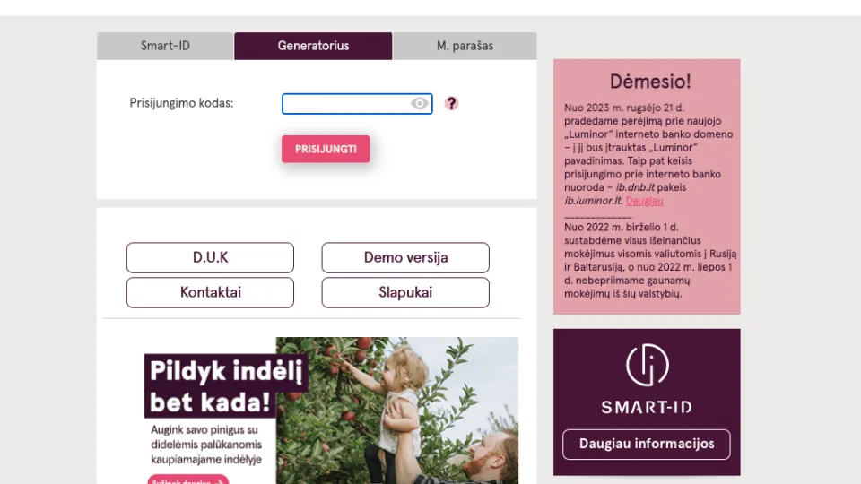 „Luminor“ perspėja savo klientus: pranešama apie laikinus nepatogumus, klientai raginami pasiruošti iš anksto