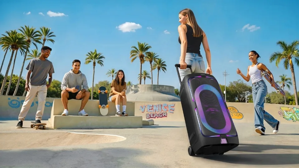 Naujiena vakarėlių mėgėjams: „Samsung“ pristato „Sound Tower“ garso kolonėlę su LED apšvietimu