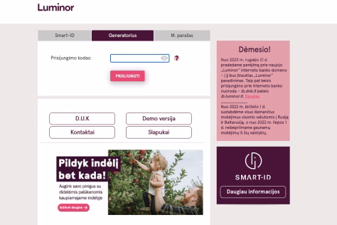„Luminor“ perspėja savo klientus: pranešama apie laikinus nepatogumus, klientai raginami pasiruošti iš anksto