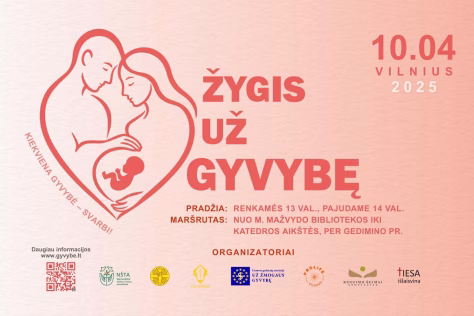 Vilniuje vyks „Žygis už gyvybę“, organizatoriai kviečia susitelkti už žmogaus gyvybę, orumą ir šeimą