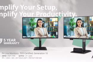AOC pristato „Professional P4“ monitorių seriją: modeliai su iššokančiomis USB stotelėmis ir 5 metų garantija
